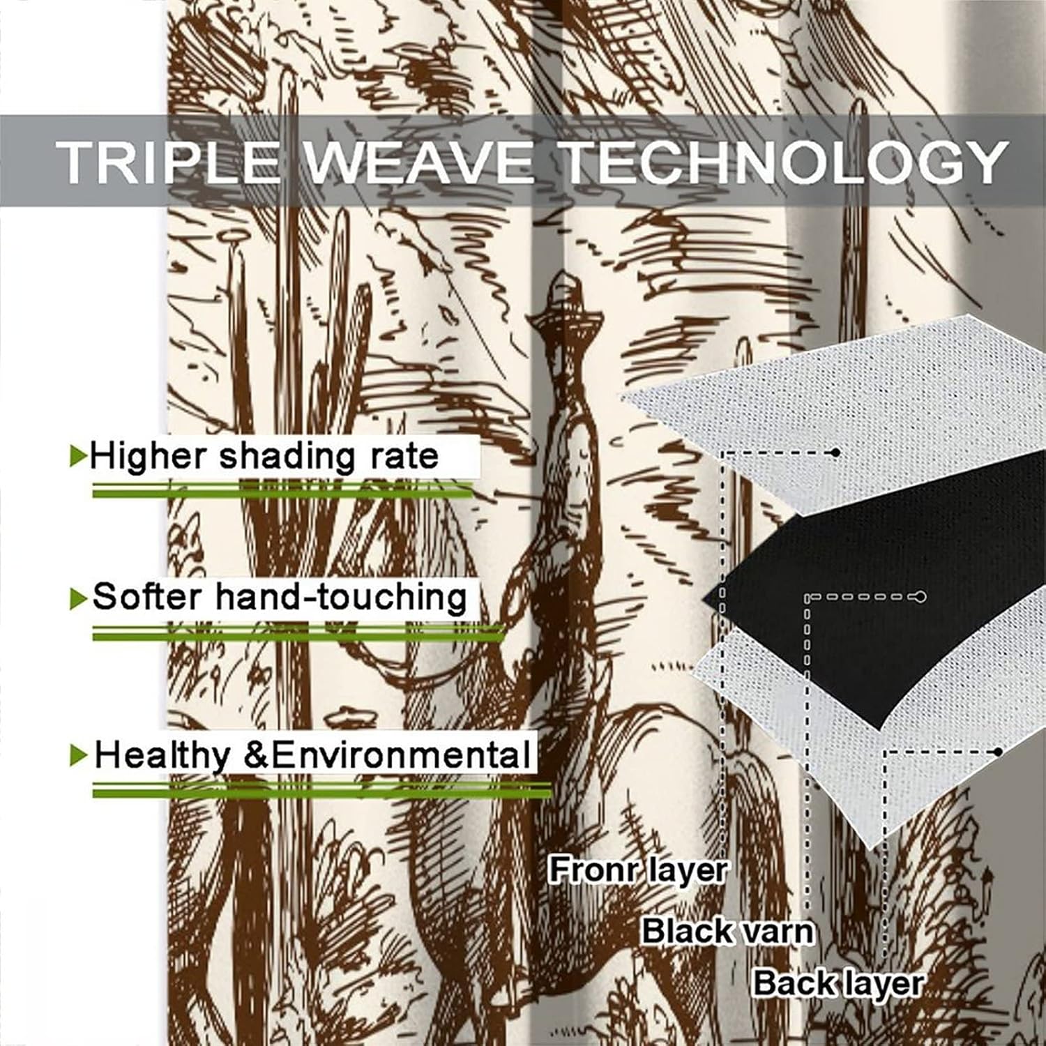 Vintage Western Cowboy Curtains Wild West Desert Cactus Country Rustic Farmhouse Horse Blackout Rod Pocket Drapes for Bedroom Living Room Decor Window Treatments 2 Panels Set 52x84in