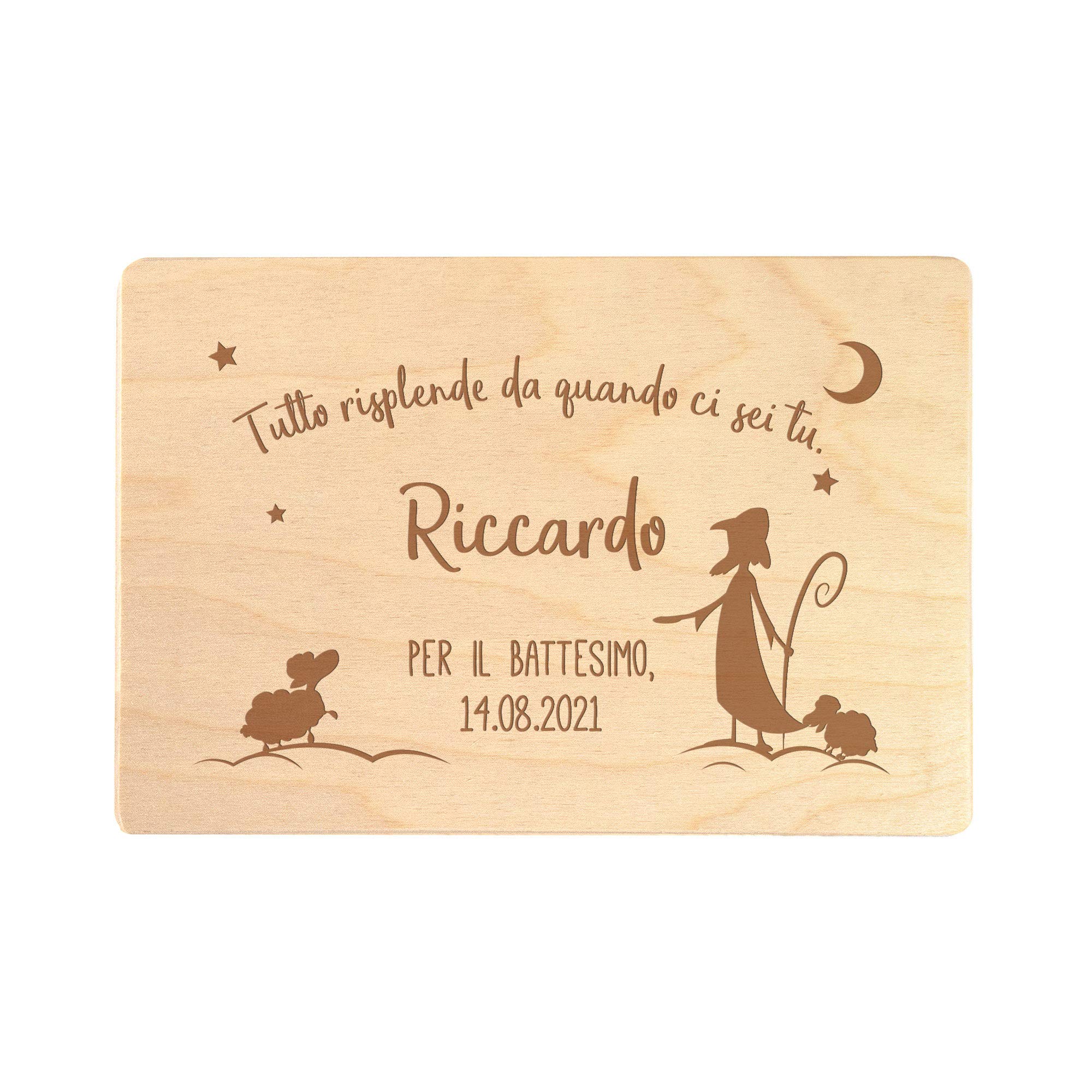Casa Vivente Confezione Regalo in Legno con Incisione per il Battesimo Personalizzata con Nome e Data, Scatola dei Ricordi Portaoggetti, Accessori Decorativi Cameretta