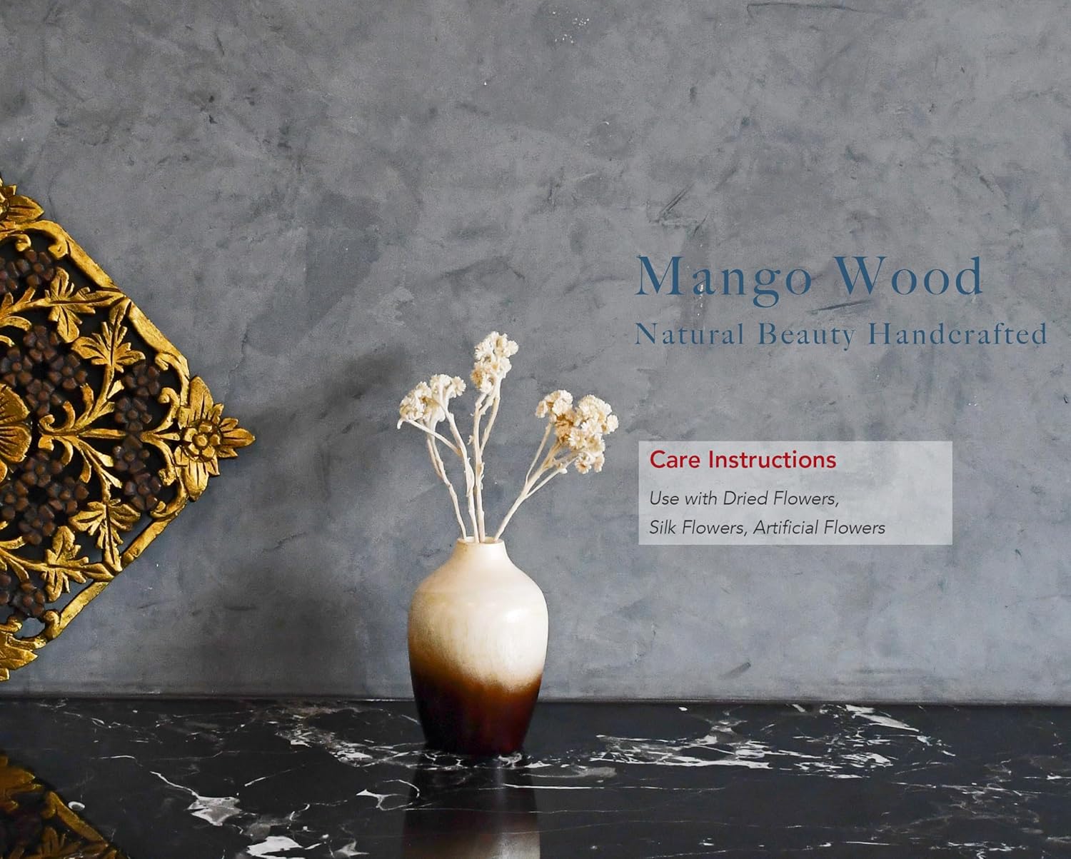 6-inch Mango Wood Flower Vase – Handmade Bottle Shaped Decorative Wooden Tabletop Vase for Rustic Home Décor | Brown to Black Gradient Indoor Centerpiece | Artisan Mango Tree Vase for Dried Flowers