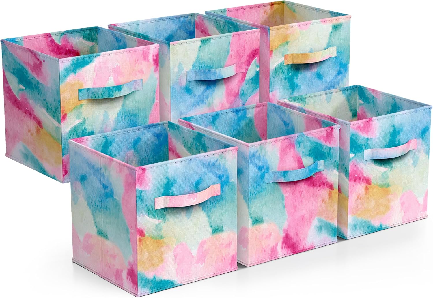 Sorbus Fabric Storage Cubes - 6 Foldable Tie Dye Storage Bins for Organizing Cubbies, Toy Box - Clothes Storage & Closet Organizer - 11 Inch Collapsible Cube Baskets for Shelves with Handle (Tie Dye)