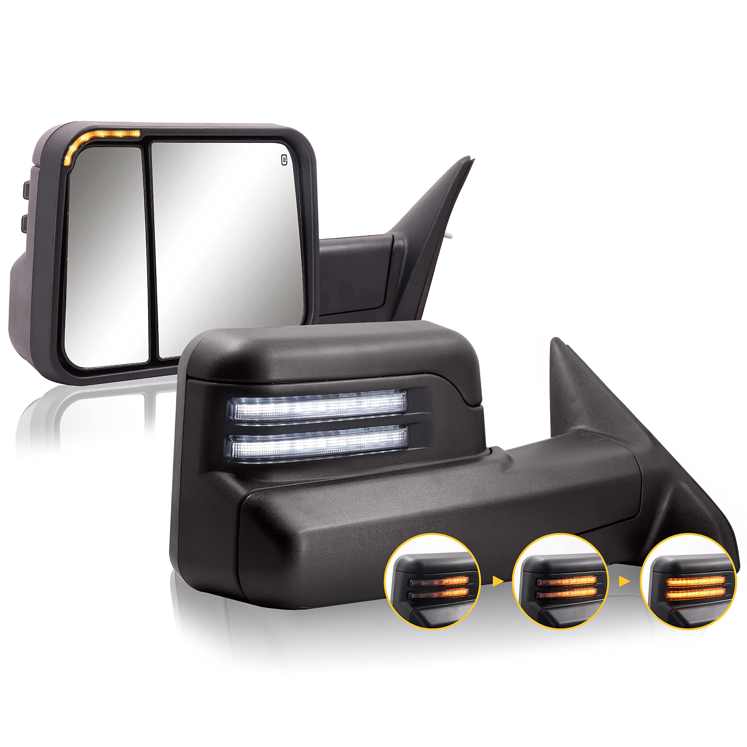 Photo 1 of Towing Mirrors for 2009-2018 Dodge Ram 1500, 2010-2018 Dodge Ram 2500 3500 with Switchback Turn Siganl Running Light Power Glass Extendable Tow Mirror Pair Set (White Lens) New Pattern Dynamic Light