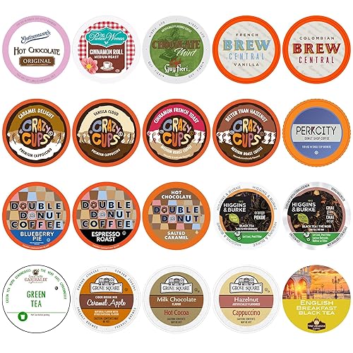 Perfect Samplers Cápsulas de té, sidra, chocolate caliente, capuchino y cápsulas de café, paquete variado de café de una sola porción y cápsulas K