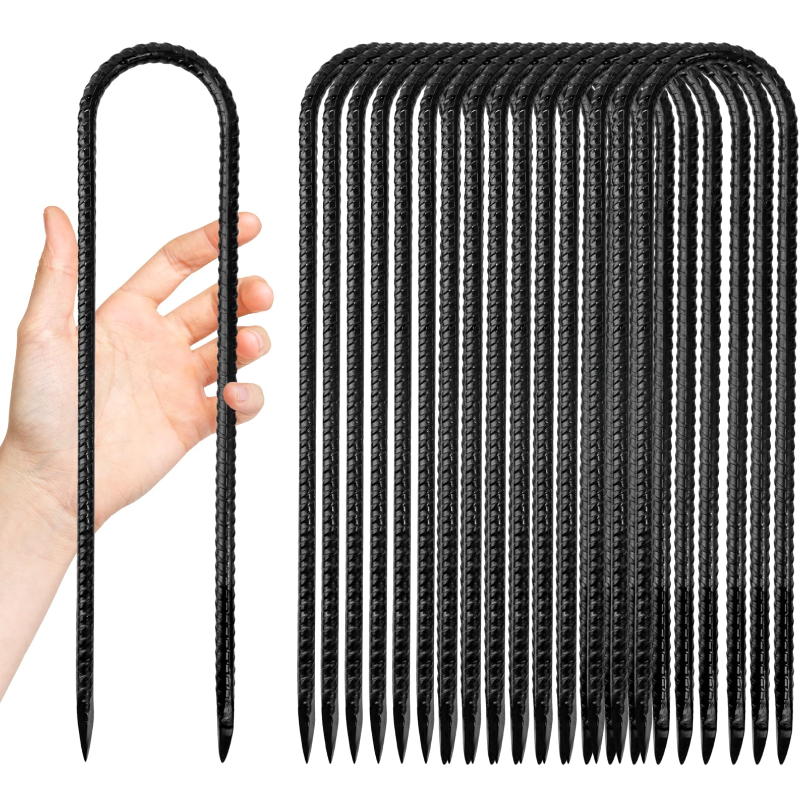 Anothera 16 Pack U Hooks Metal Stakes, 12 Inch Heavy Duty Rebar Stakes