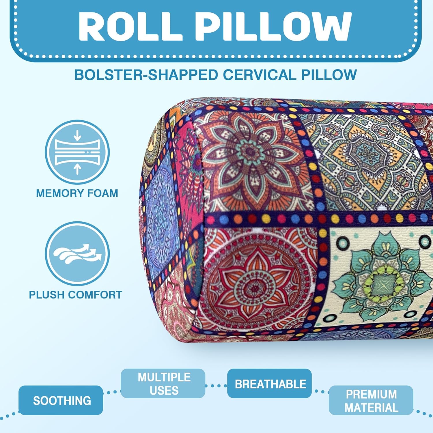 Neck Roll Pillow for Sleeping,Ergonomic Cylinder Tube Pillows for Cervical Spine and Neck Support,Versatile Roll Pillow for Bed,Office,and Travel,Memory Foam Bolster with Washable Cover