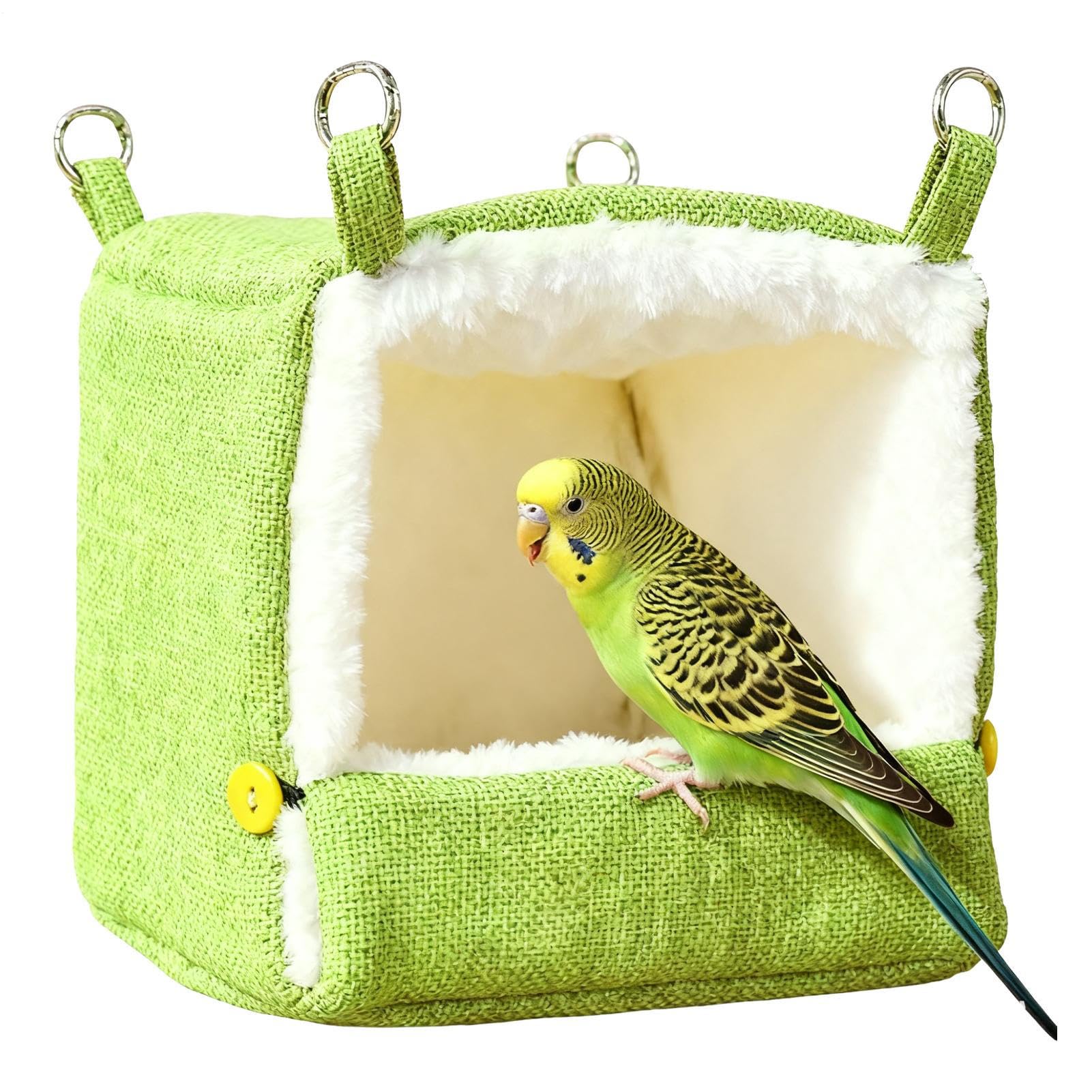 Parrot Bed, Parrot Bed with 5 Heating Temperature, Parakeet Warmer Nest, Cotton Heated Hut, Winter Plush Thick Bird House, for Conure Lovebirds Hamster Cockatoo Finch Home Balcony Garden