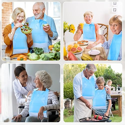 Miniatura 7 de Baberos desechables para adultos con recogedor de migas de 14.1 x 23.6 pulgadas, baberos para ancianos que comen un solo uso, protectores de ropa de