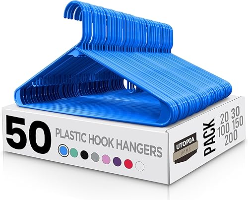 Utopia Home Perchas de plástico paquete de 50  Percha para ropa con ganchos  Percha duradera y ahorra espacio  Perchas azules resistentes  Perchas