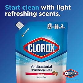 CLOROX Antibacterial Liquid Hand Soap Refill, Strawberry Scent - Scented Hand Wash, Liquid Soap for Bathroom or Kitchen - Washes Away Dirt from Hands and Keeps Them Soft, 34 Fl Oz