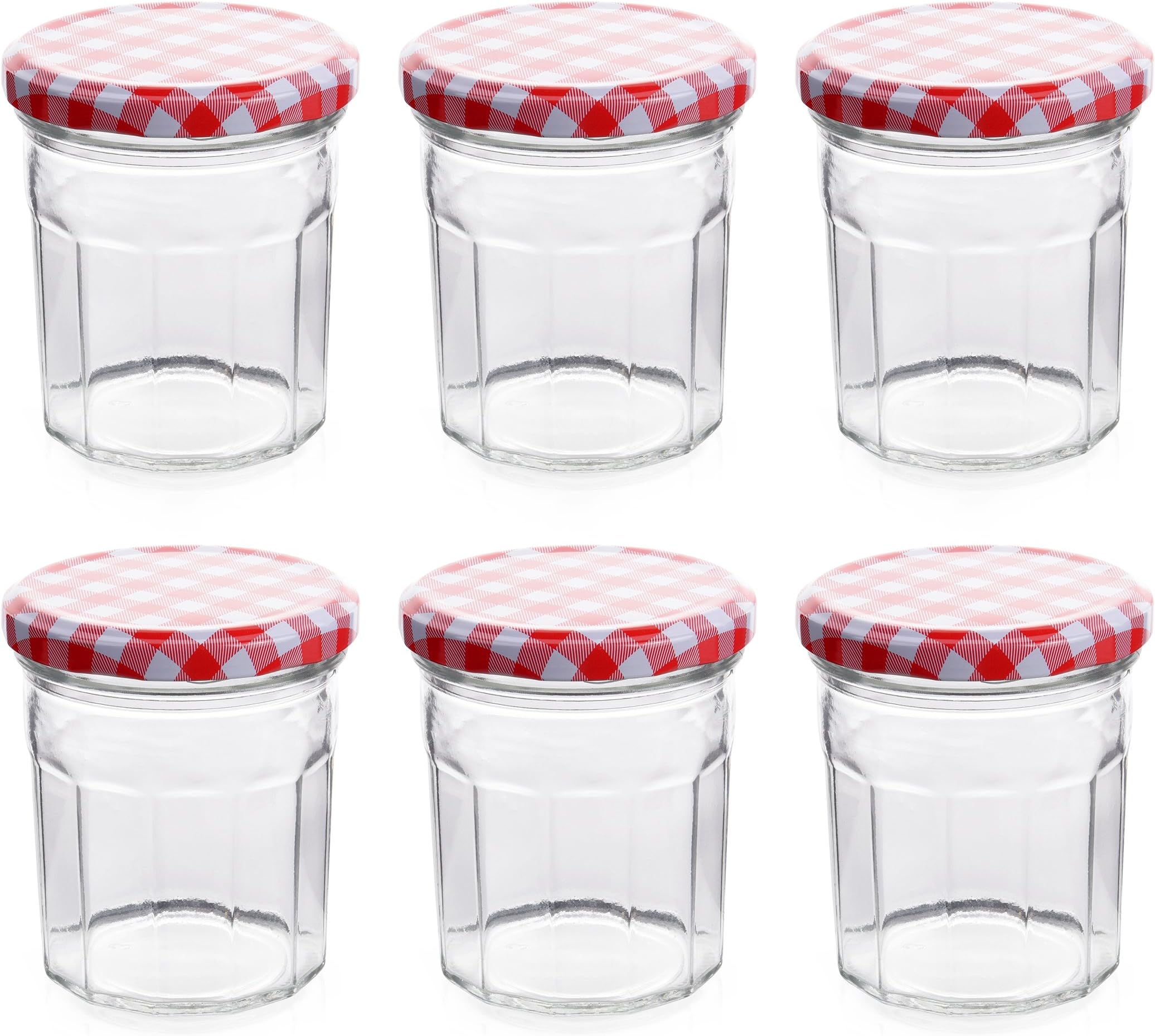 Jam Jars With Lids โ Red Lid Jam Jar Set โ Fruit Mason Jar โ Glass Jam Canning Jars โ DIY 8oz (250ml), 6 Pack Jars- Perfect for Jam Storing, Pickles and Many Other