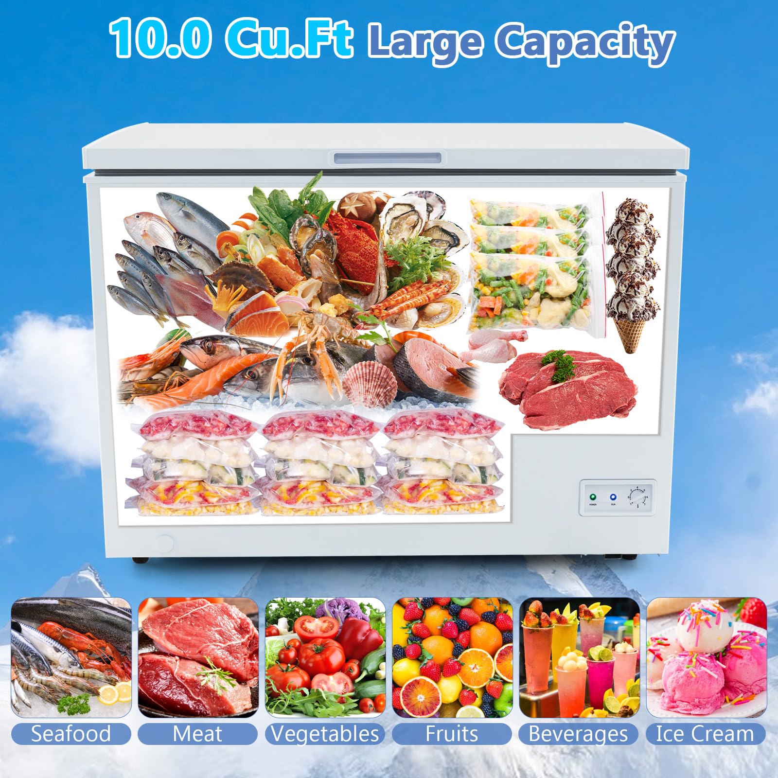Mat Expert 10 Cu. Ft. Chest Freezer, Compact Deep Free Standing Freezer W/Adjustable Thermostat, Top Open Door & Removable Basket, Reach In Freezer Chest For Home/Kitchen/Office/Garage/Bar on Fridge.com - View 5