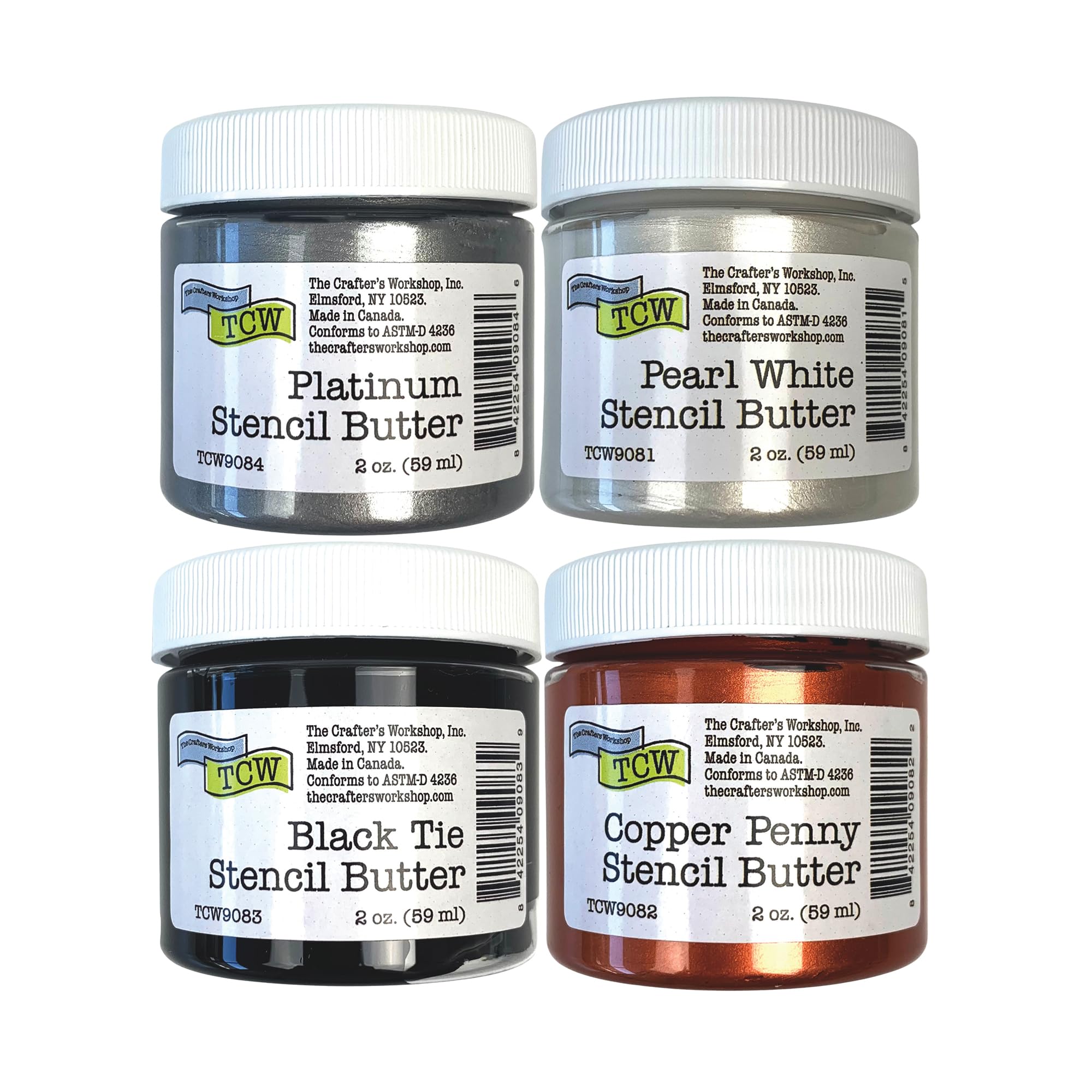 The Crafter's Workshop Stencil Butter - Formal Acrylic Paint Set - Boutique Metallic Texture Paste for Art, Canvas, Journals, & Cards - 4 x 2oz Jars