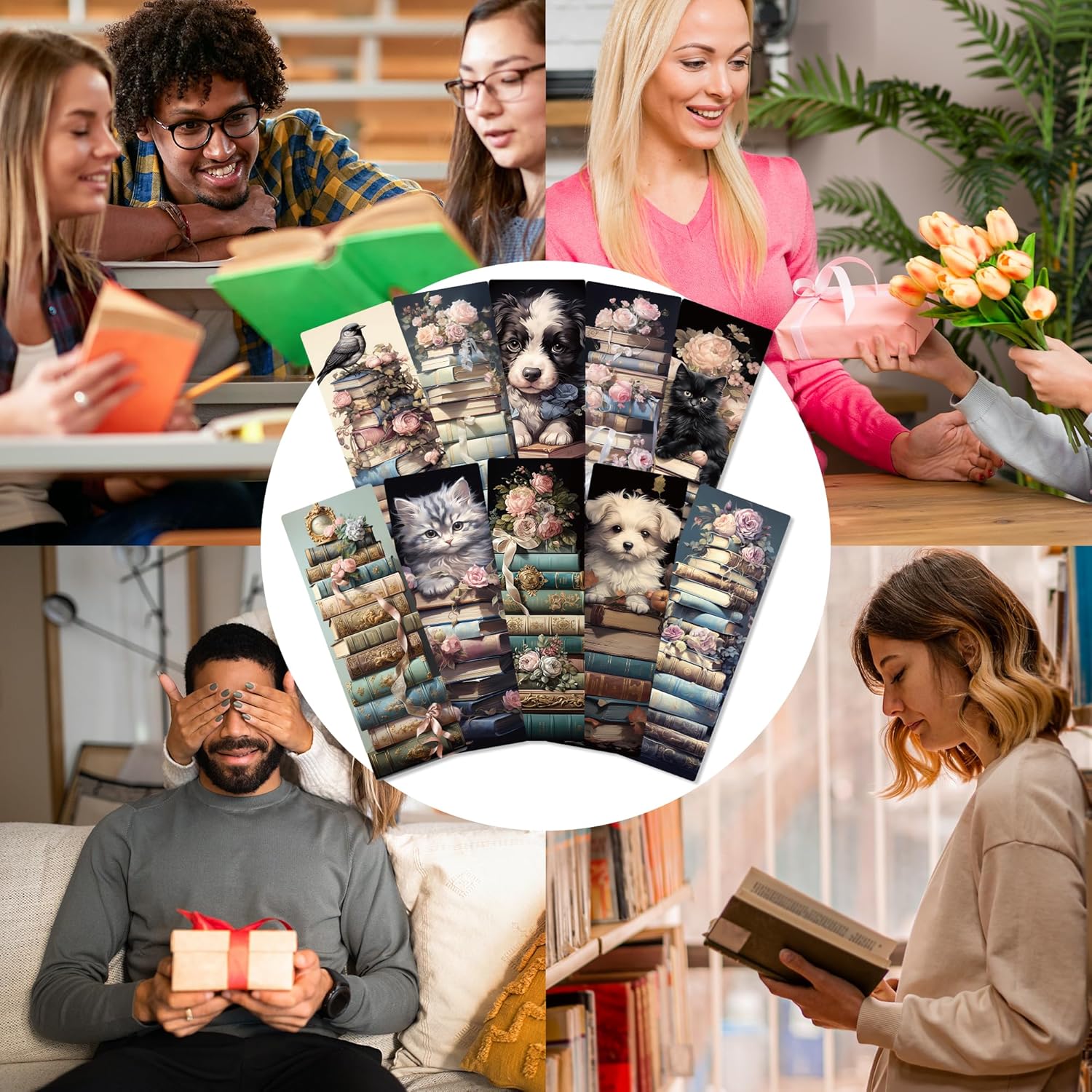 Vintage Bookmarks Bulk Gifts - 100 Pcs Cute Cats Dog Paper Bookmark for Women Girls Students Book Lovers Flower Page Marks School Reading Accessories Bookish Gift for Birthday Graduation - Image 8