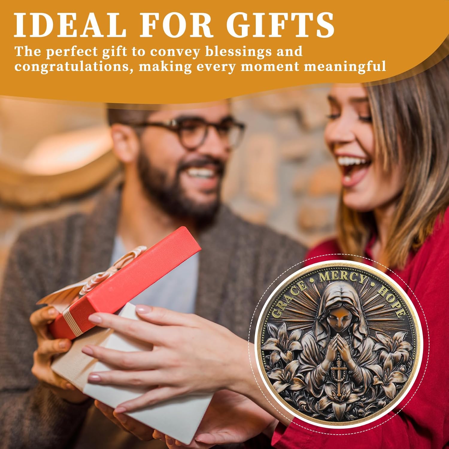 5 Pcs Holy Mary Prayer Coin – Catholic Challenge Medallion with Hail Mary Engraving | Grace Mercy Hope Religious Token | Christian Faith Pocket Coin & Inspirational Gift for Men and Women