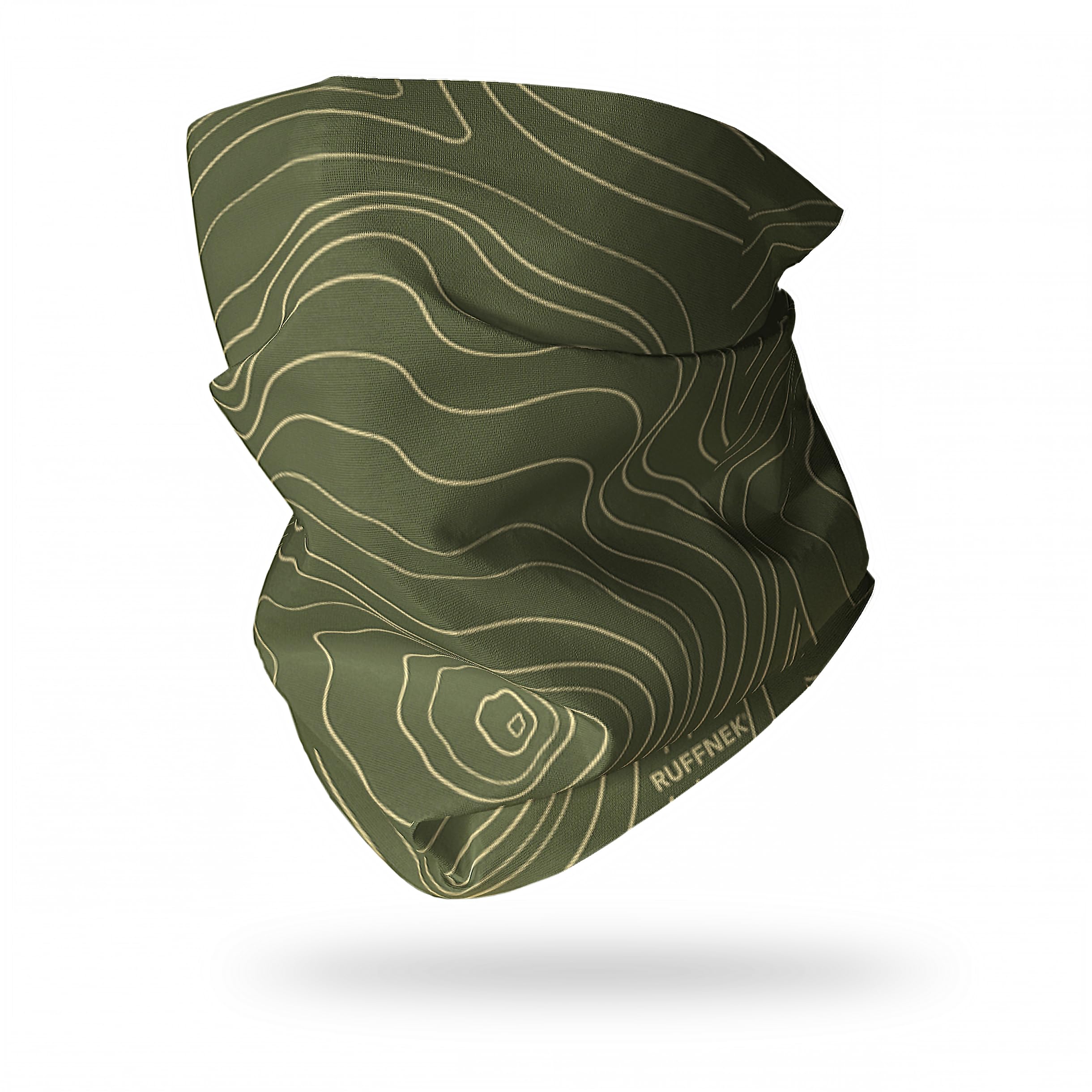 Ruffnek Mountain Contours Neck Gaiter, Multifunctional Headwear, Green Camouflage Pattern, Universal Size