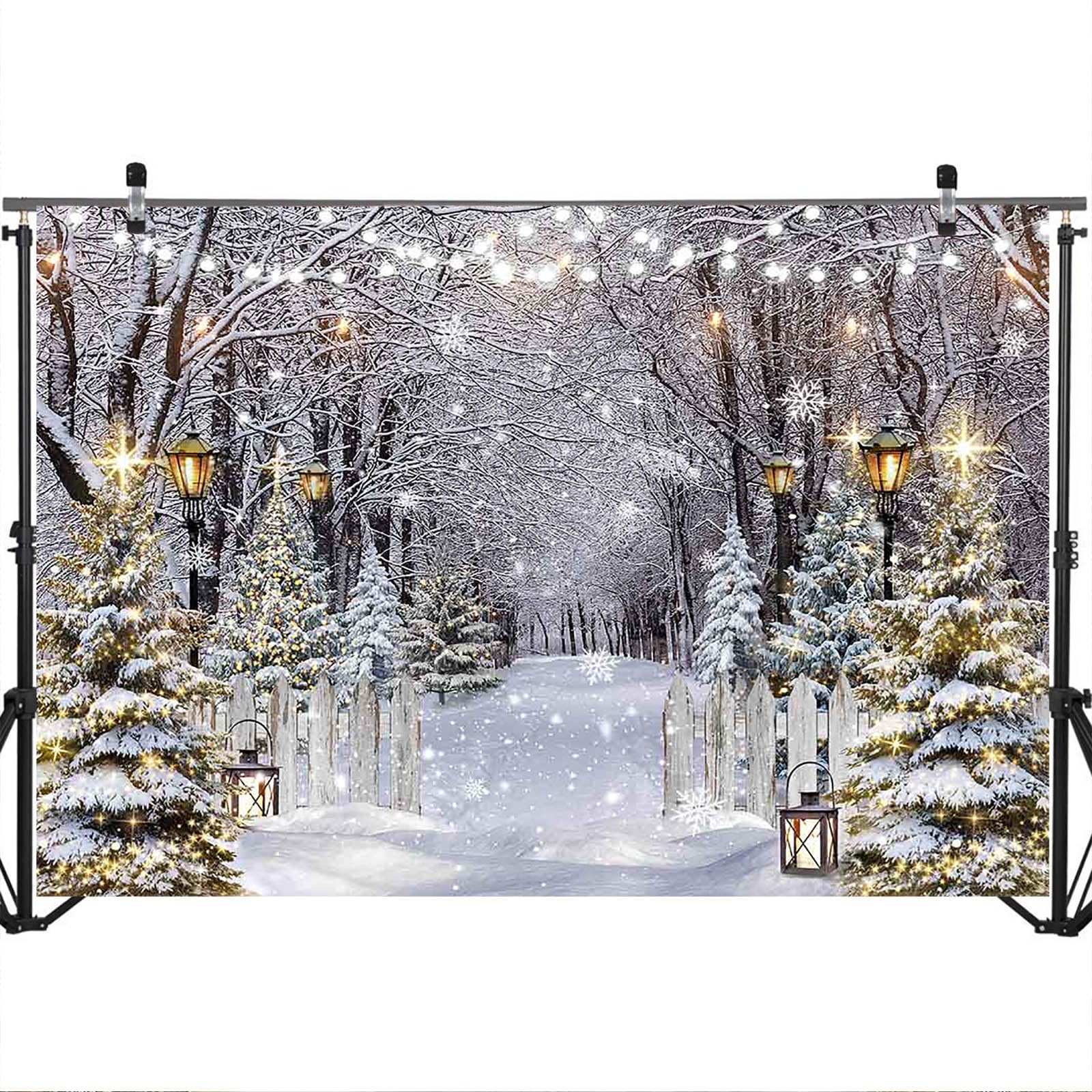 Winter Fotohintergrund – Schneebedeckter Wald, Weihnachten, 2,1 X 1,5 M, Aus Baumwolle