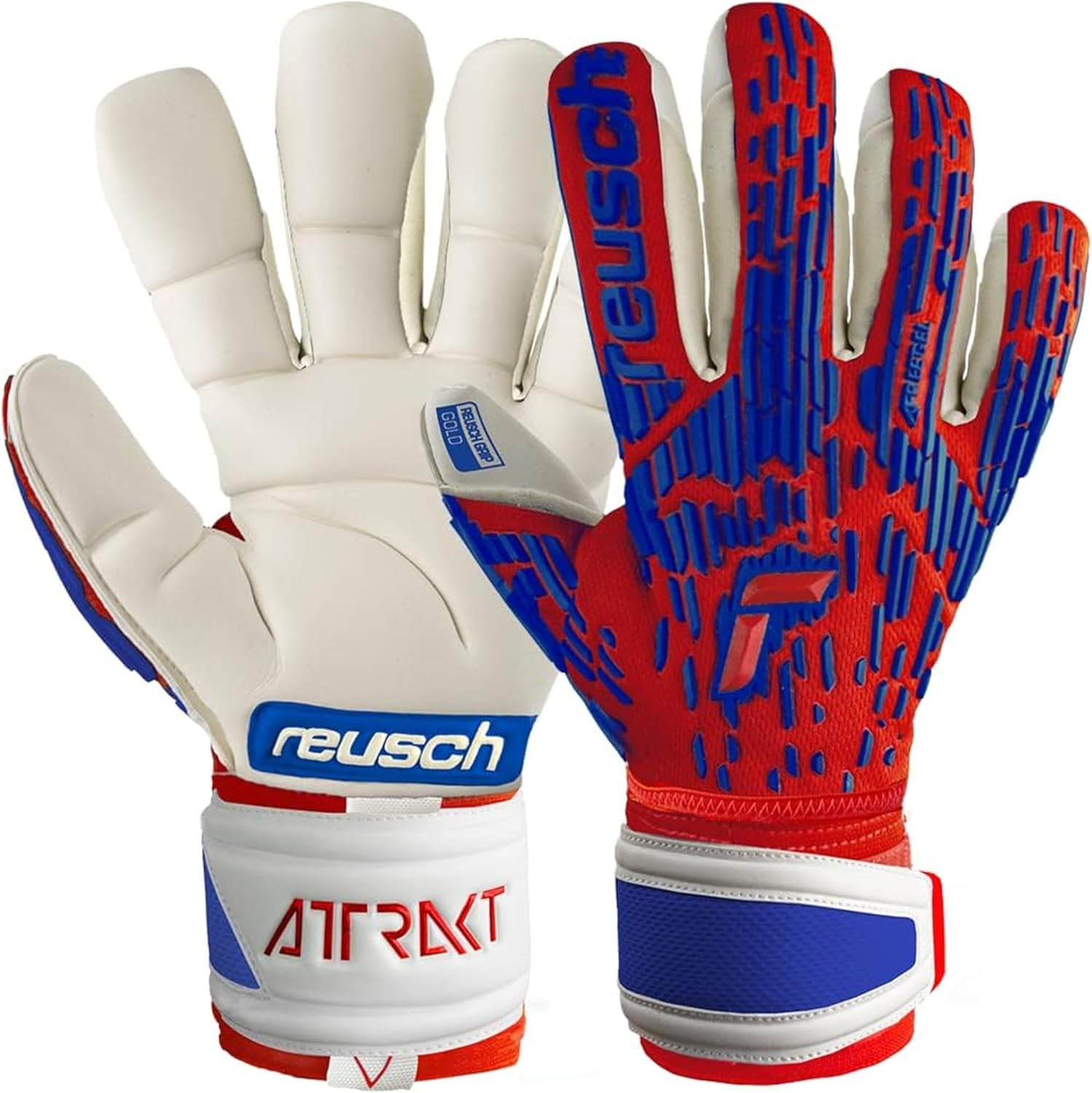 Reusch Attrakt Freegel Gold Finger Support Goalie Gloves, Soccer Goalkeeper Gloves, Flexible & Durable for Hard Surfaces