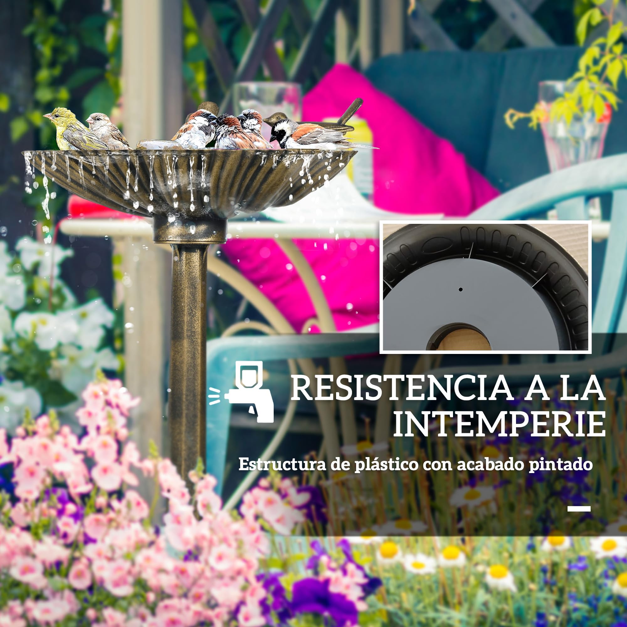 Outsunny Baño para Pájaros de Jardín al Aire Libre, Altura 81 cm, Comedero para Pájaros con Base de Pedestal, Diseño de Concha y Acabado Envejecido, Ligero y Resistente, Bebedero para Aves, Bronce