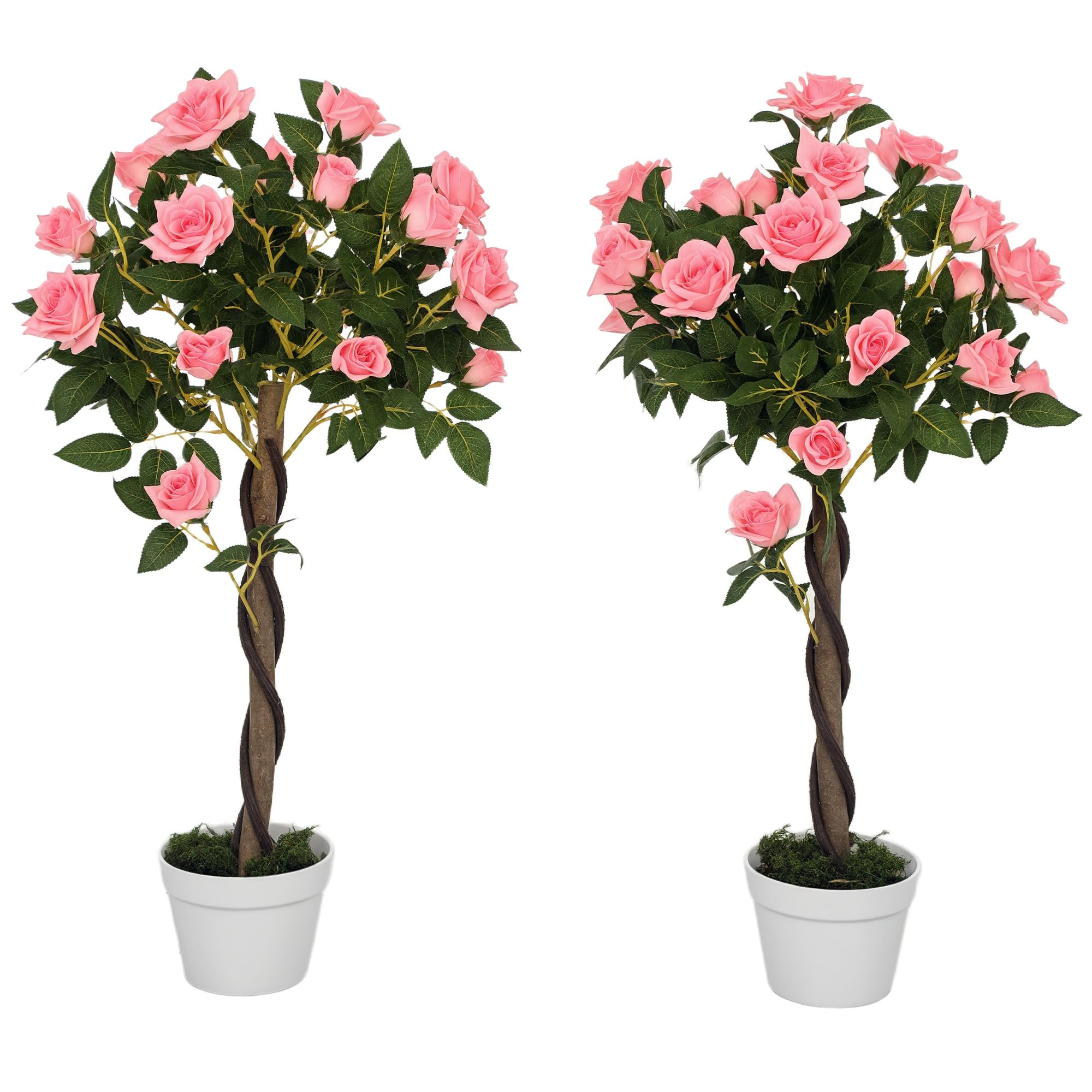 Outsunny 90cm Rosier Artificiel à Tronc torsadé Lot de 2 Rose