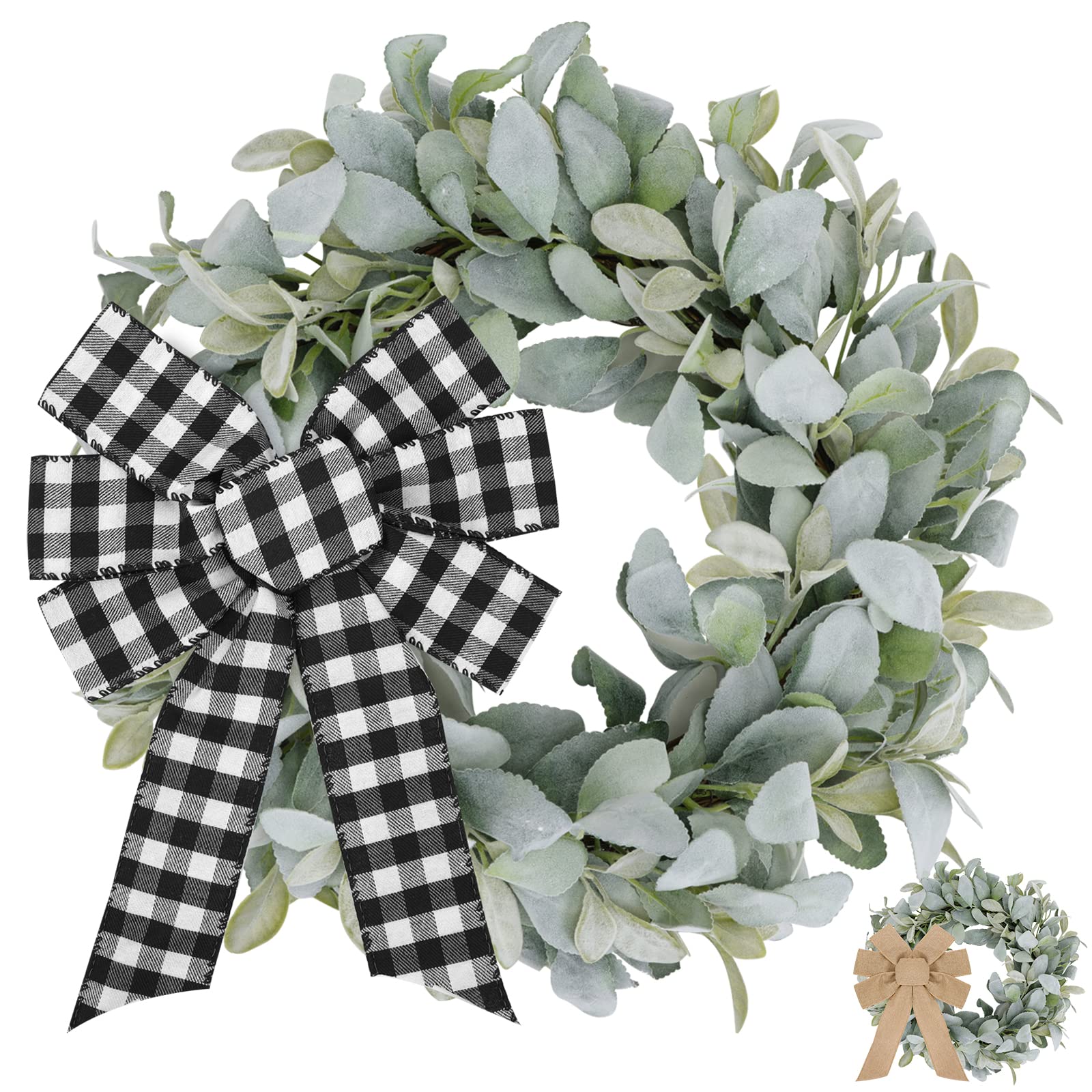 CEWOR 22 Inch Flocked Lambs Ear Wreaths for Front Door Spring Summer ...