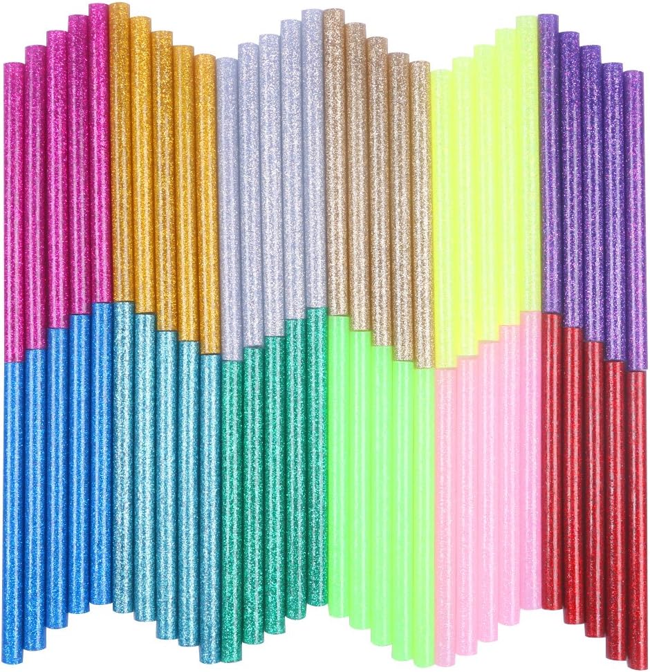 NABLUE 12 Color 60pcs Glitter Hot Melt Adhesive Gule Stick 7mm by 10 cm For DIY Art Small Craft Projects Package and Quick Repairs