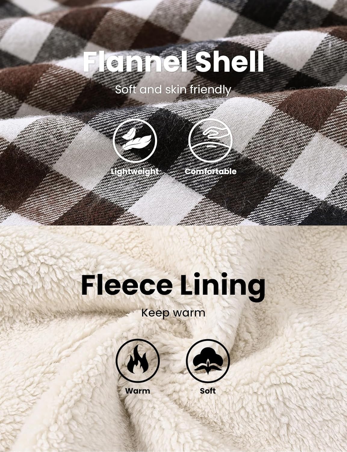 Rdruko Men's Flannel Plaid Shirt Jacket with Hood Sherpa Lined Zip Up Winter Warm Coats - Image 4