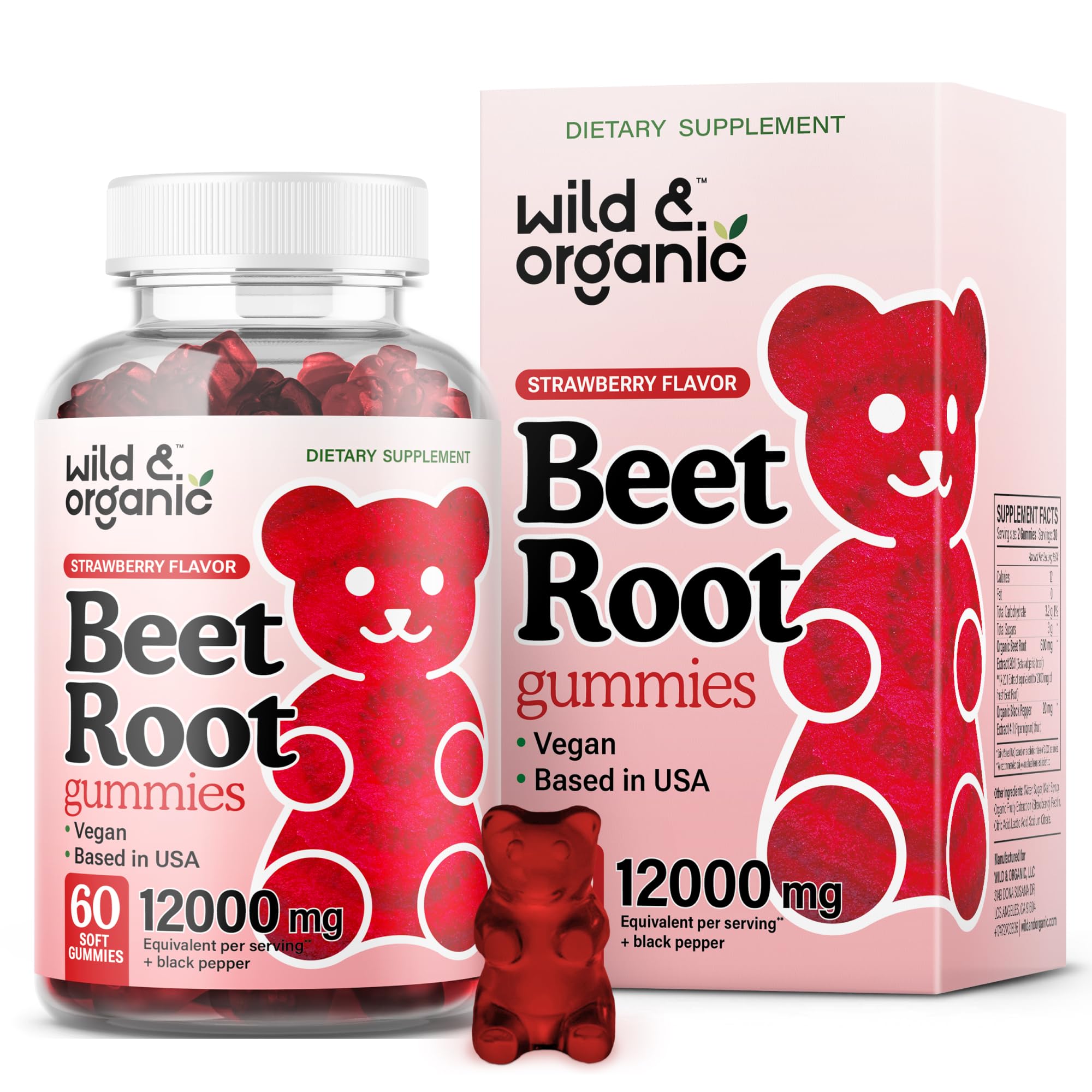 Wild & Organic Beet Root Gummies 12000 mg - Red Beets Supplements for Women and Men with Beetroot Powder - 60 Pectin-Based Chews