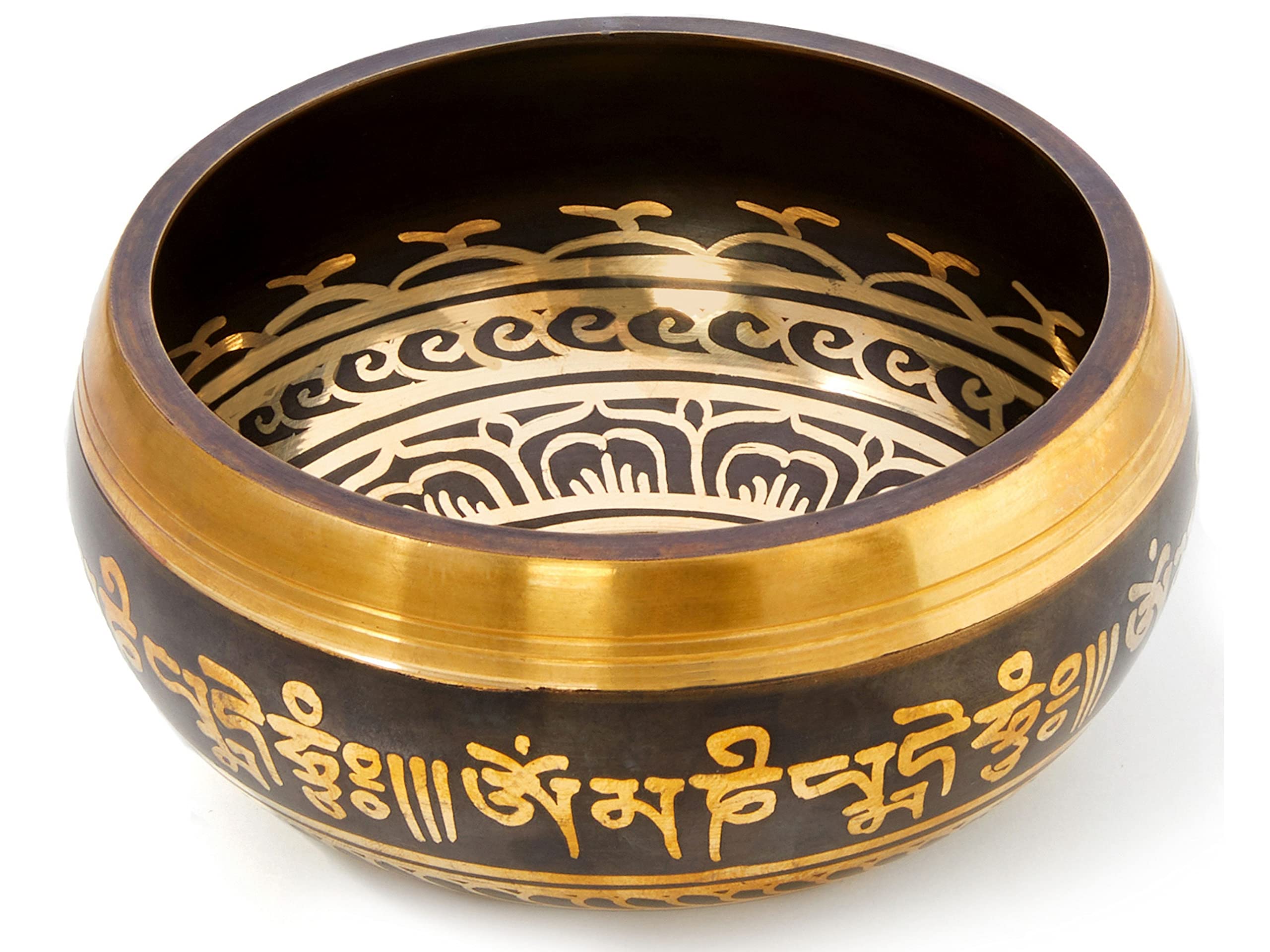 Tibetische Klangschale Set, mit Klöppel und Klangschalenkissen in Loktapapier Geschenk-Box. Singing Bowl aus Tibet (Mystic Black)