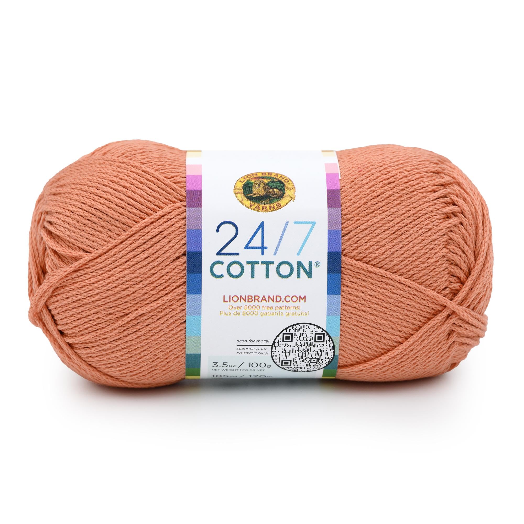 Lion Brand Yarn, 24/7 Cotton Yarn, Papaya, Orange, 1 Pack