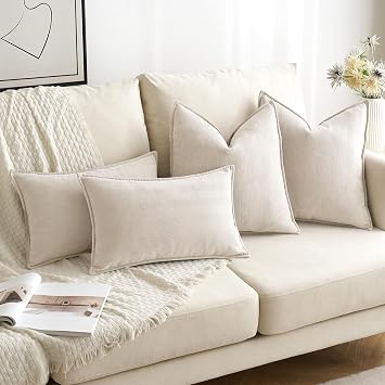 MIULEE Chenille Cushion Covers 45 x 45 cm Set of 2 Beige Sofa Cushions