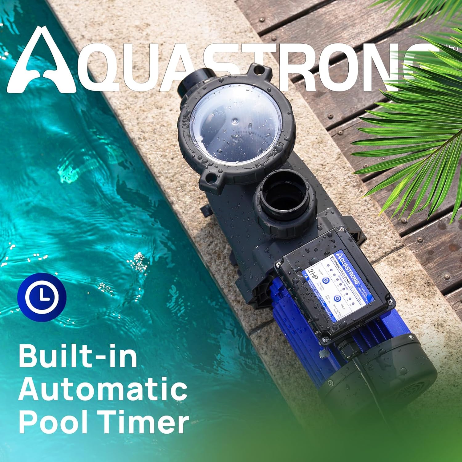 AQUASTRONG In/Above Ground Pool Pump, High Flow (with Timer, 2HP, 8917 GPH, 115V) 75,000 BTU Inverter Swimming Pool Heat Pump