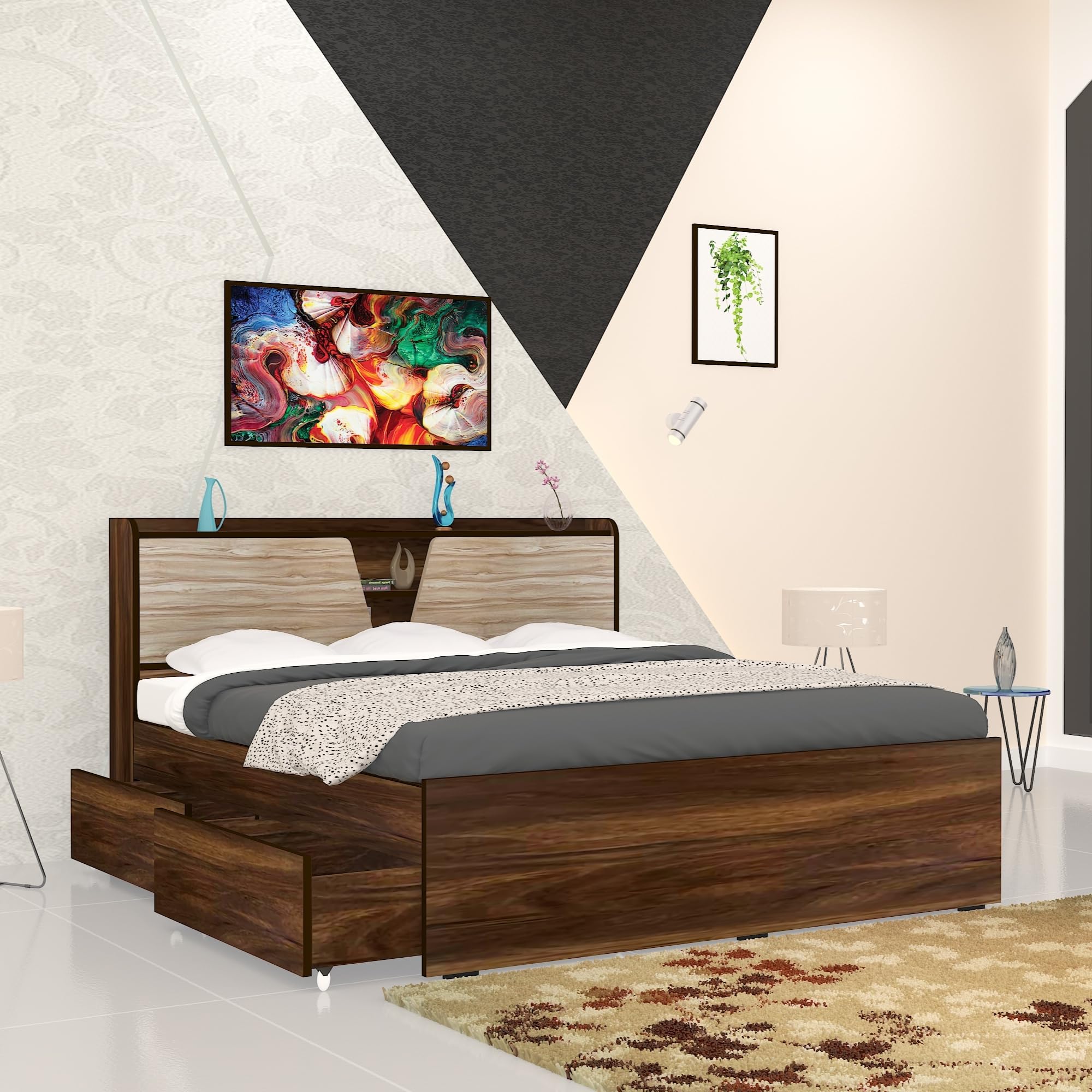 The MM Furniture store: Rolex King Size Bed with Left Drawer, Engineered Wood, Headboard Storage, 2 Compartment Boxes & 2 Drawers (Elements) (B0CG9T16JJ) Amazon Price History, Amazon Price Tracker