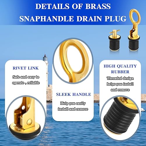 Miniatura 4 de Amyhill Juego de 2 tapones de drenaje con mango a presión y tapón de drenaje con mango en T para drenaje de 1 pulgada de diámetro tapón de drenaje