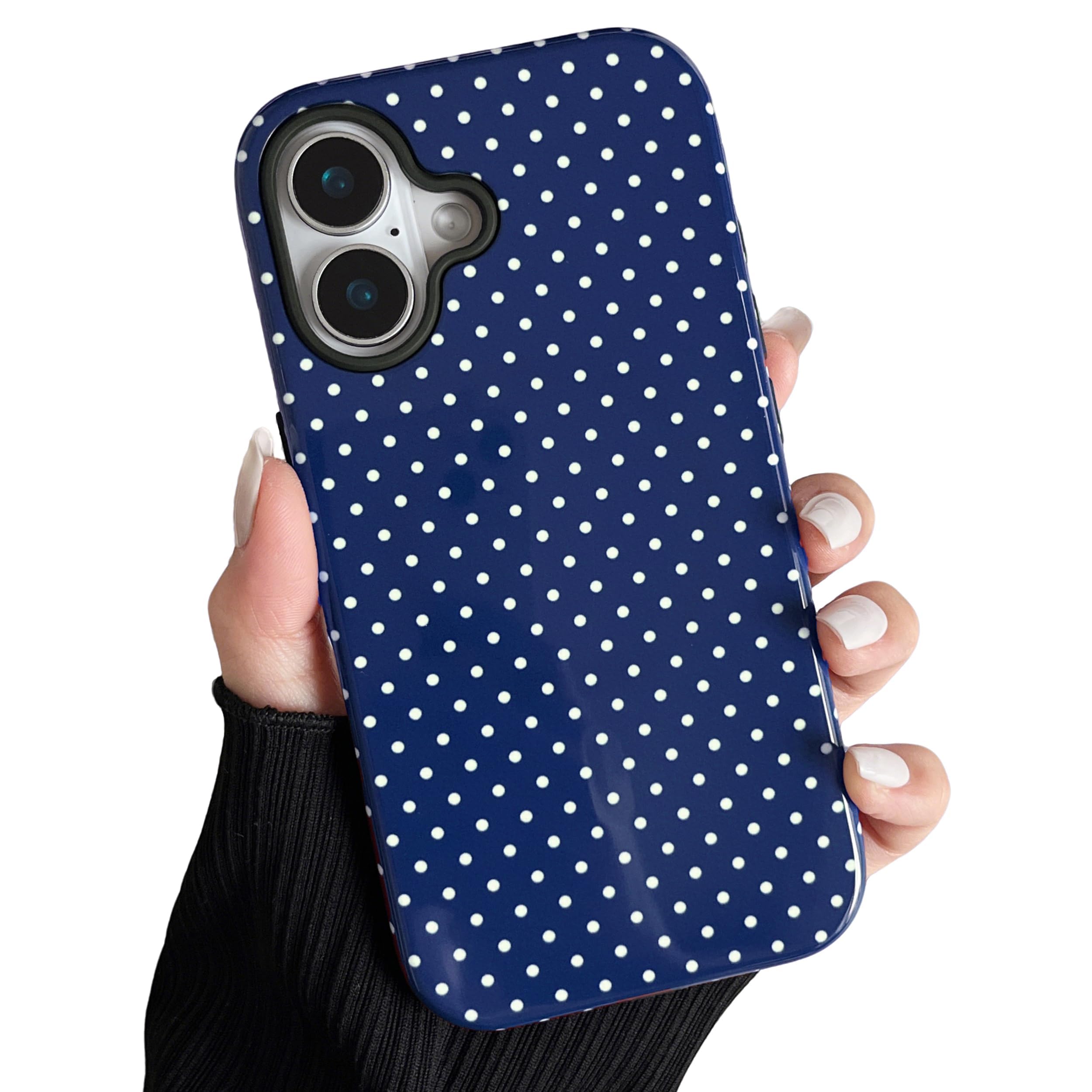 ZTOFERA for iPhone 16 Plus Magnetic Case, Cute Polka Dot Aesthetics Design Phone Case Soft TPU Slim Shockproof Stylish Protection Cover for Girls Women - Navy Blue