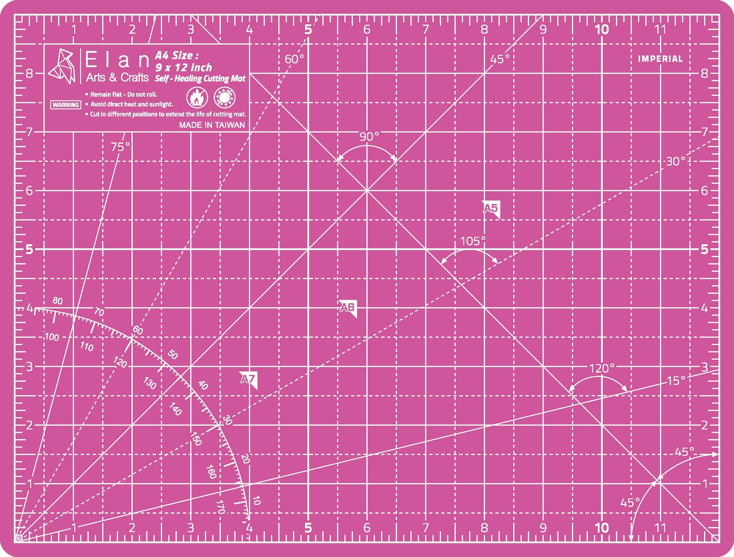 Elan A4 Cutting Mat A4 INCH Pink and Purple, 5-Ply Craft Mat, Self-Healing Cutting Board Craft, Art Mat, Self Healing Cutting Boards 12 x 9 INCH, Dressmaking Accessories for Sewing, Quilting