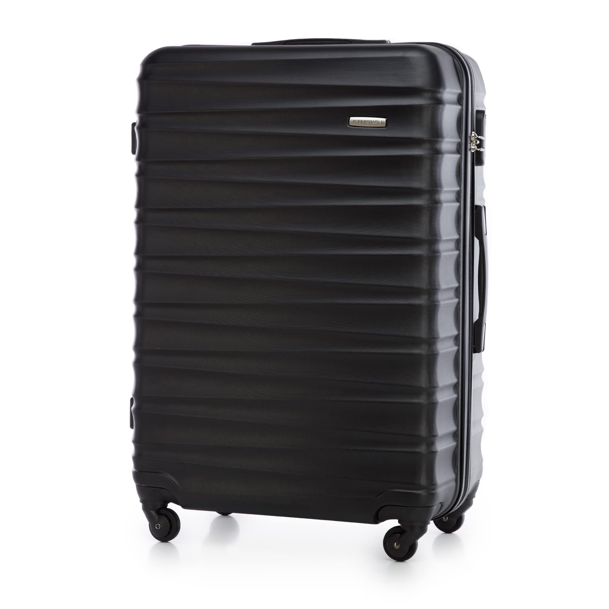 WITTCHEN Reisekoffer Hartschale ABS Große L Check-In Gepäck 4 Spinner-Rollen Zahlenschloss Groove Line Schwarz