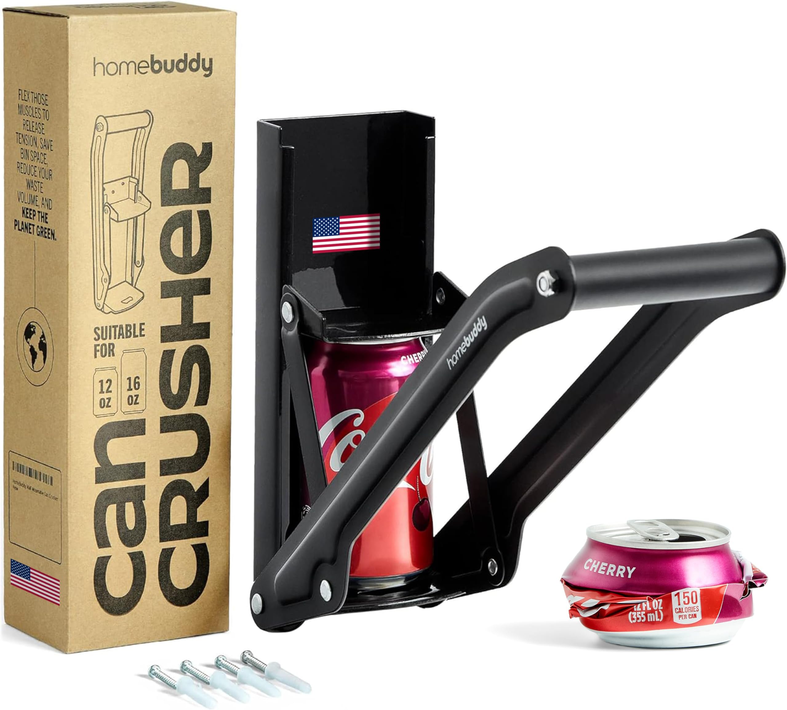 Can Crusher for Recycling - 12 Oz. and 16 Oz. Can Crusher Wall Mounted for Aluminum - Compact and Easy to Use, Mounting Rivets Included, Man Cave Accessories