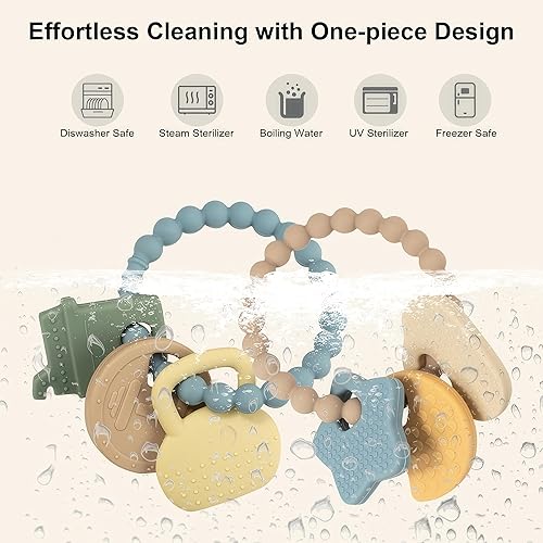 Miniatura 5 de Juguetes de dentición de silicona para bebés, paquete de 2 juguetes sensoriales masticables para recién nacidos, anillo de masticación sensorial