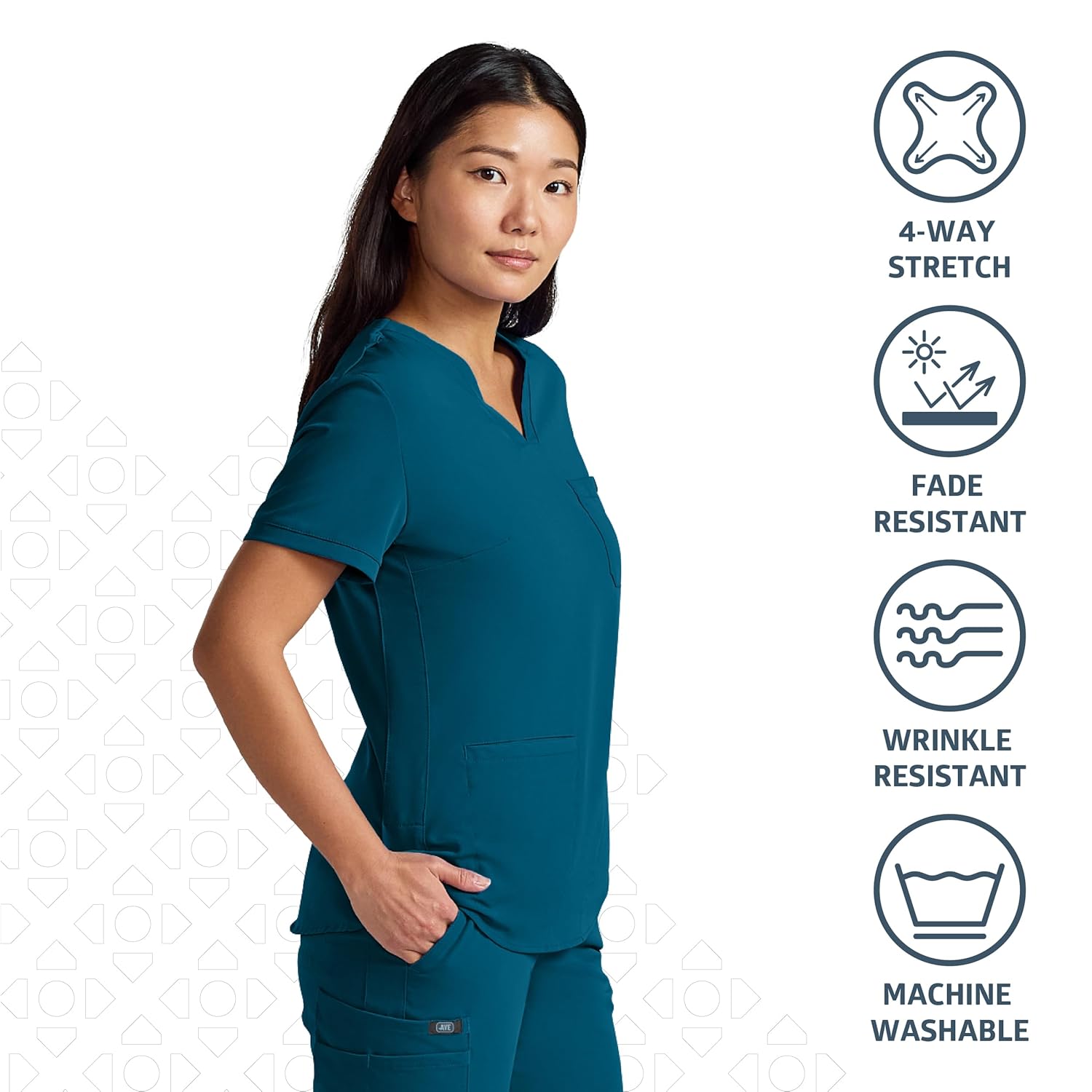 AVE. Lex Women’s Scrub Top, Tunic Style, 4-Way Stretch Fabric, Comfort, Easy Care Women’s Scrubs, Wrinkle-Resistant, for Nurses & Medical Professionals, Machine Washable (XL, Caribbean Blue)