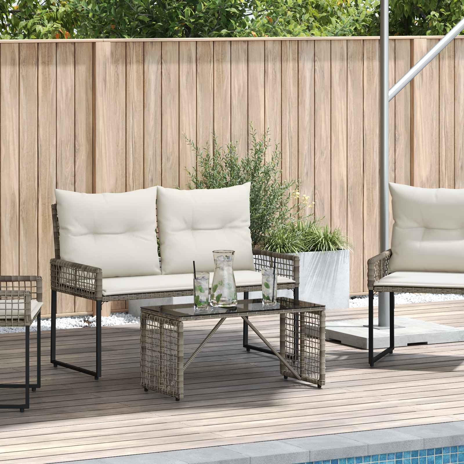 Tavolo da giardino, terrazza, balcone, in rattan sintetico e vetro, 80 x 40 x 40 cm, resistente alle intemperie, per giardino, terrazza, balcone, look rustico per cene e caffè all'aperto