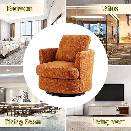 Miniatura 7 de ODUWA Silla giratoria de barril de 31.9 pulgadas de ancho, modernas sillas redondas con brazos decorativos, tapizada de sherpa, cómoda, giratoria de