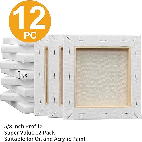 Miniatura 103 de FIXSMITH Lienzo estirado de 6 x 8 pulgadas, paquete de 12 lienzos blancos en blanco para pintar, imprimado, 100% algodón, perfil de 5/8 pulgadas