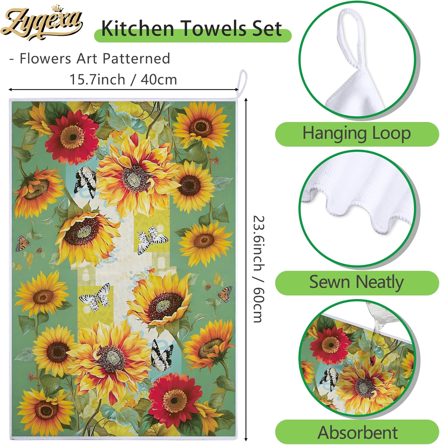 6 Pcs Decorative Kitchen Towels Hand Dish Towels - Absorbent Tea Towel Butterfly Flower Washing Dishcloths Hanging Loop Bathroom Farmhouse Spring Decor Towel Set 16 x 24 in - Image 3