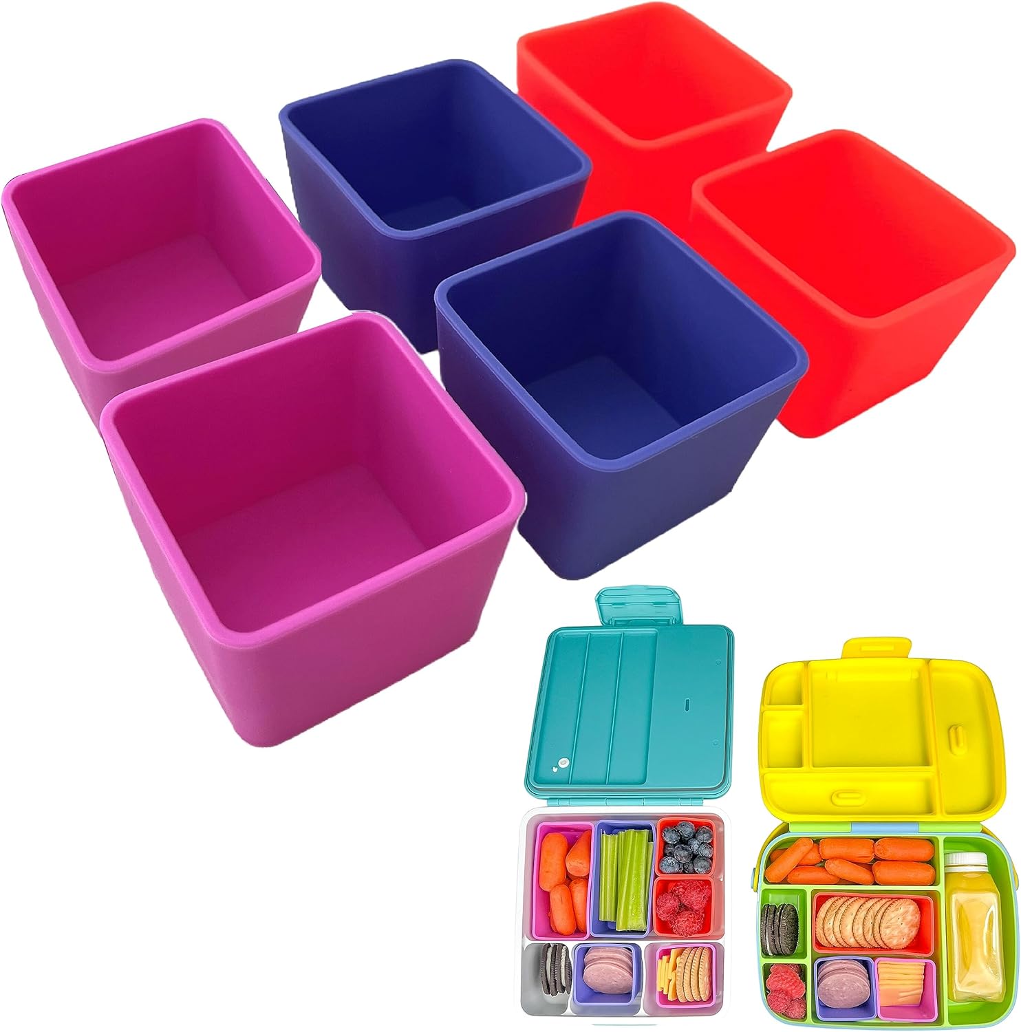 Square Silicone Lunch Box Dividers 6pcs Bento Box Divider 2"x2"x1.5" Bento Box Accessories