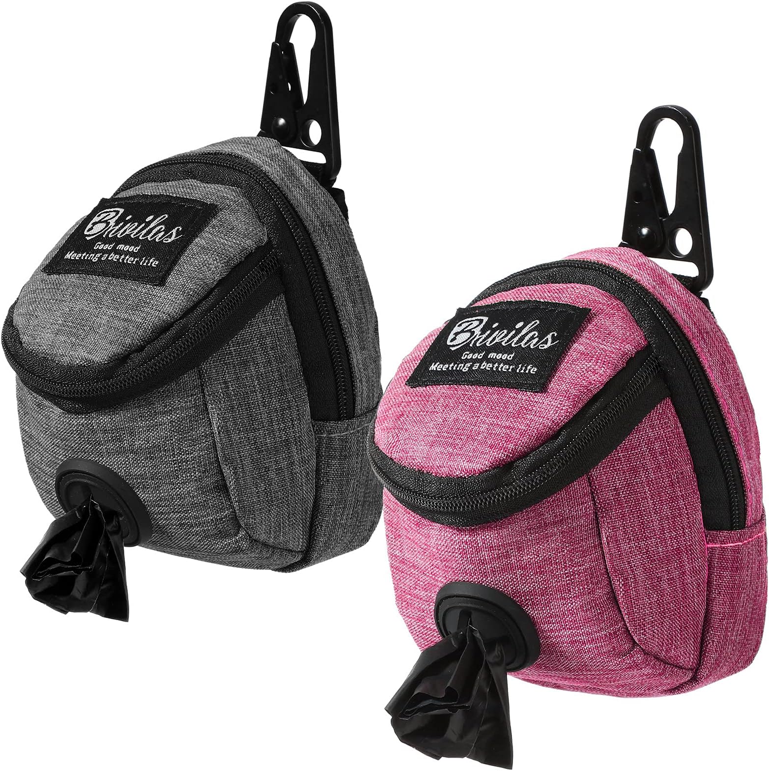 Talltalk2-in-1 Dog Waste Carrier & Holder - Pet Poop Bag Dispenser with Zipper, Metal Button - Pink, Gray