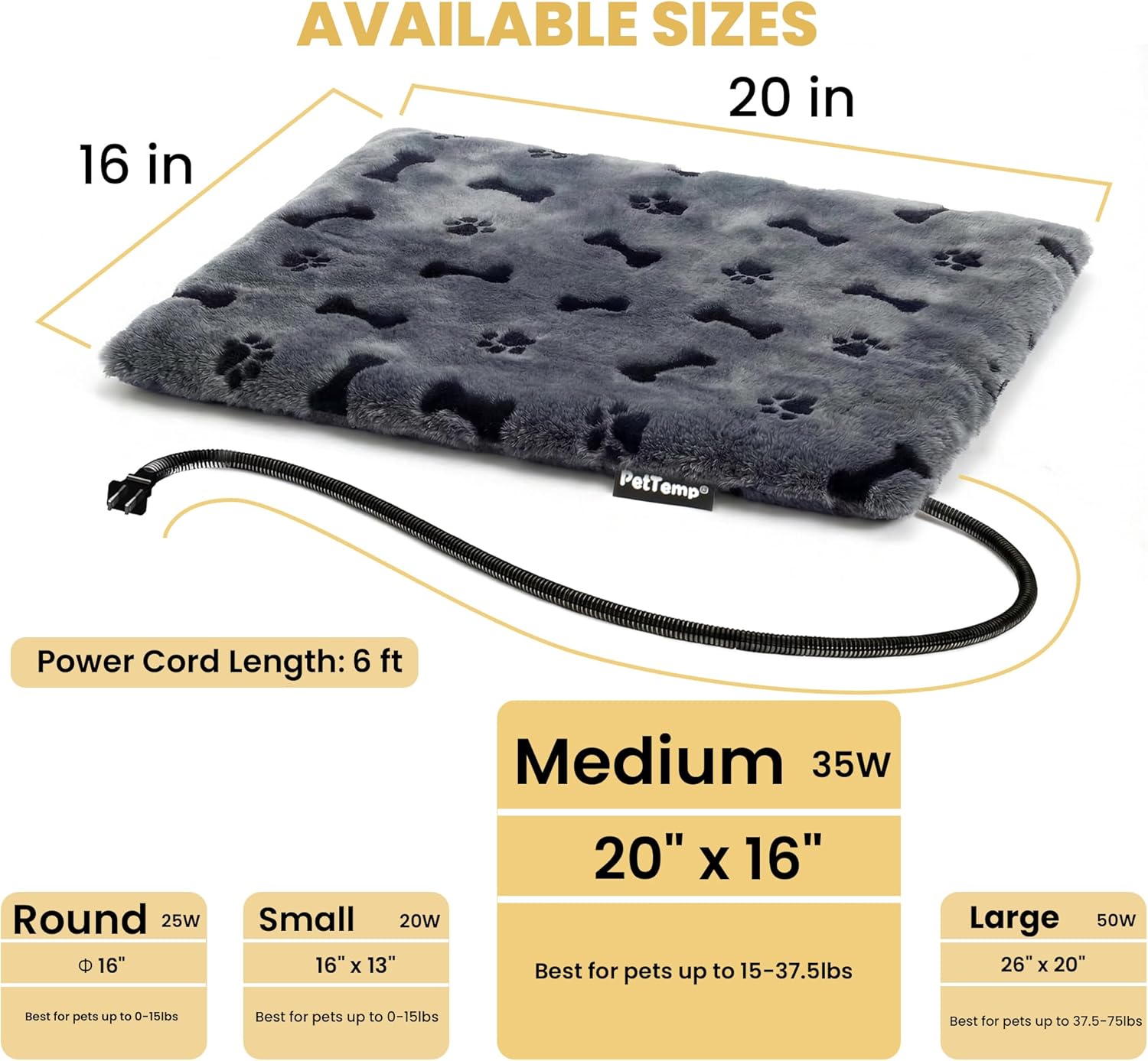 Pet Heating Pad for Cats Dogs Indoor & Sheltered Outdoor Waterproof Heated Cat Bed Heated Dog Bed Chew Resistant Cord Constant Temperature Gray Paw Print 20 x 16 Inch