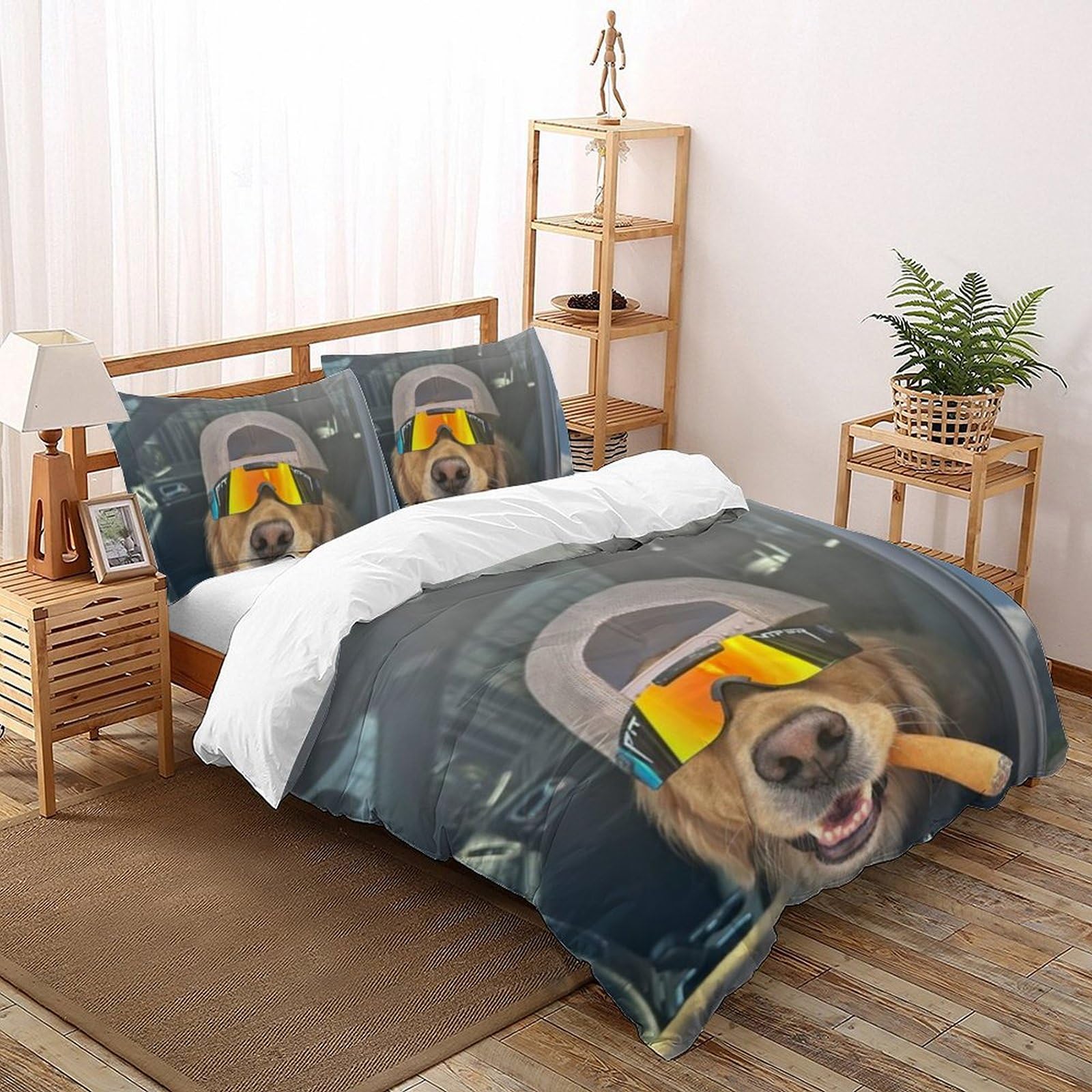 Housse de couette chiots 3D en microfibre anti-plis pour lit double 200x200cm