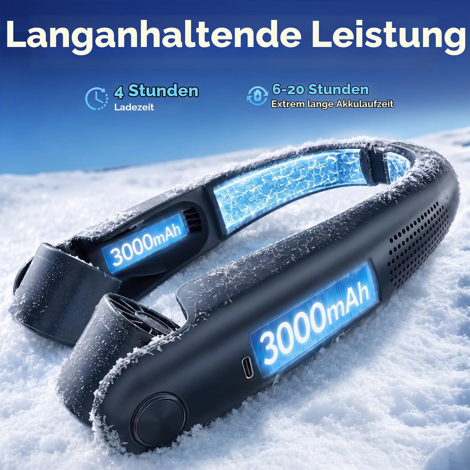 Nackenventilator mit Kühlplatten, 6000 mAh Tragbarer Blattloser Halsventilator, USB Wiederaufladbar, Geschwindigkeitsregelung von 1 bis 100, Verstellbare Luftauslässe für Büro/Gym/Reise