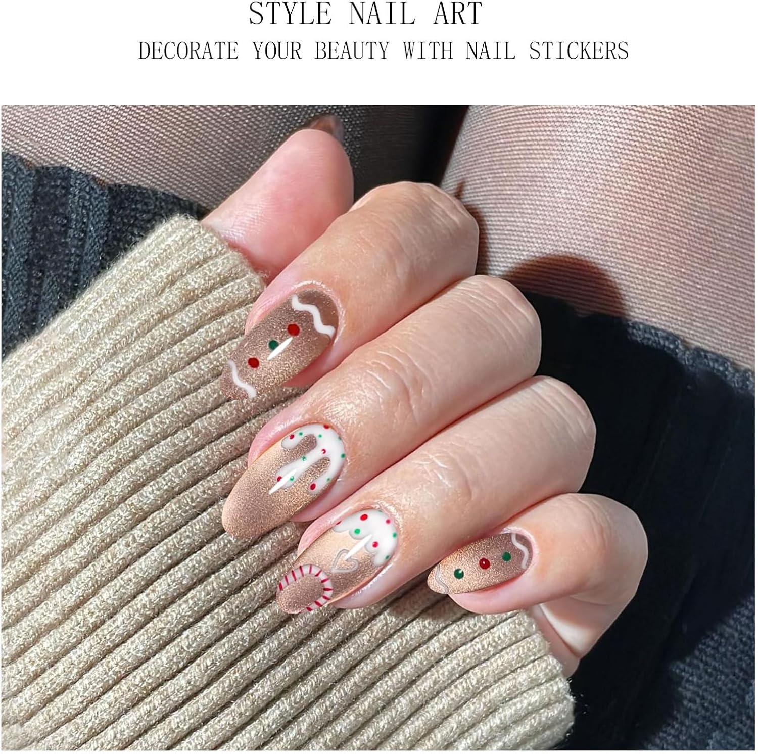 JMEOWIO Semi Cured Gel Strips Nail Art Sticker Wrap Christmas Cat Eye