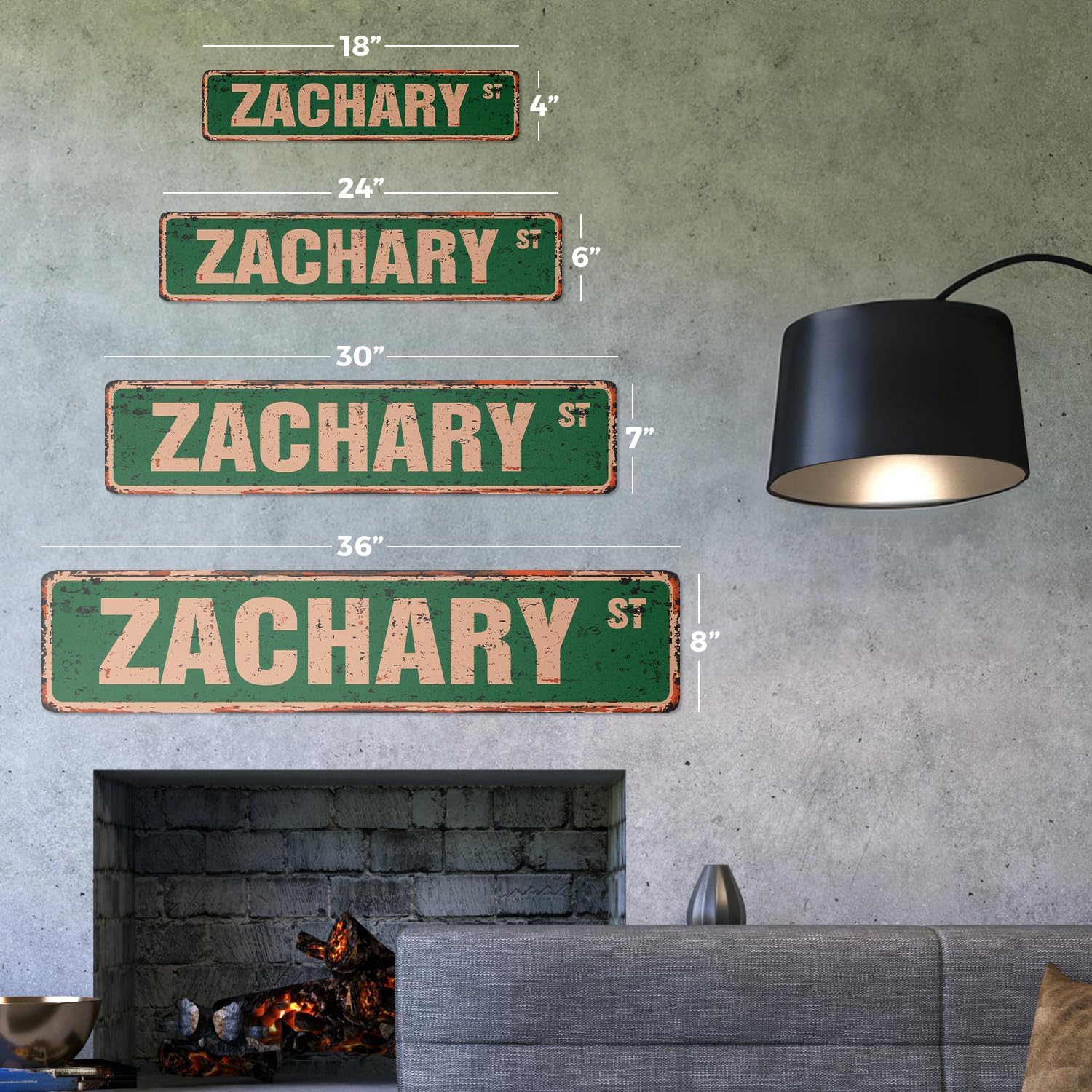 Zachary Vintage Plastic Street Sign Childrens Name Room Sign | Indoor/Outdoor | 36" Wide