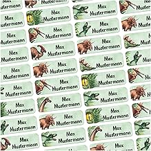 60 Stück personalisierte Namensaufkleber für Schulsache. Für Kinder Schule und Kindergarten zum Markieren von Gegenständen (Dinosaurier T-Rex) Maße 4,8x1,6cm